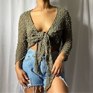 Olive green front tie knitted blouse size medium